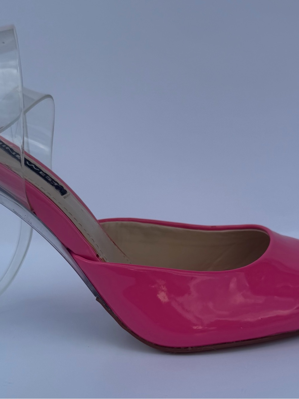 Nine West Sparkel Hot Pink Pointed-Toe Clear Heel Pumps 6M